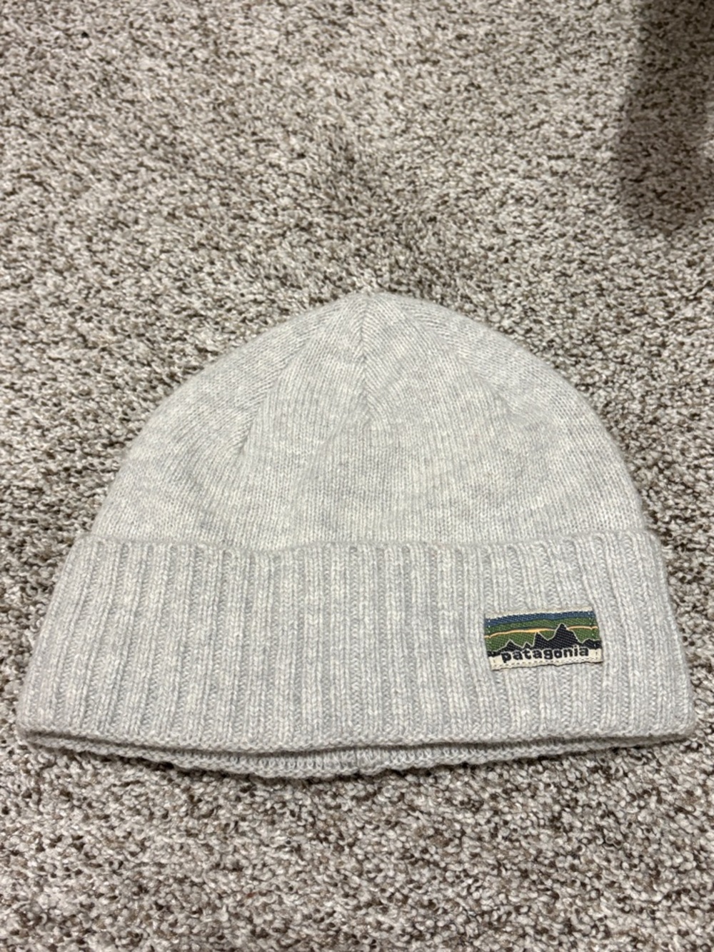Patagonia Heather Light Gray Ribbed Knit Cuff Beanie